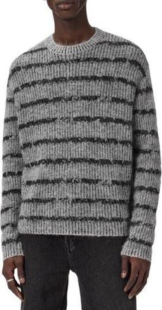 AllSaints Dissolved Stripe Crewneck Sweater in Grey/Black at Nordstrom Rack, Size Xx-Large