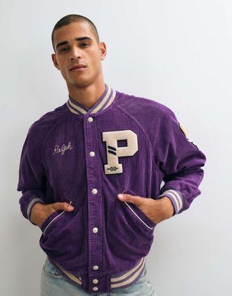 Polo Ralph Lauren bomber in velluto a coste con stampa sul retro viola
