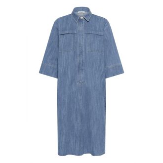 Soaked In Luxury Kleedjes, Dames, Blauw, 2Xl, Denim, Overhemdjurken
