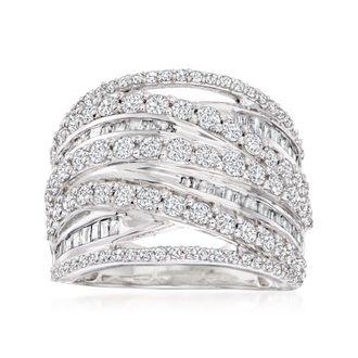 Ross-Simons Round and Baguette Diamond Highway Ring in Sterling Silver