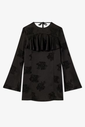 Ganni Black Ruffle Mini Dress - Size 10/12 Acetate