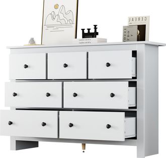 STILVORA Aparador Con 7 Cajones Y Sistema Antivuelco, Estilo Campestre Para Comedor En Tablero De Part&iacute;culas, 152 &times; 40 &times; 89 Cm, Blanco