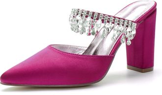 Generic Wedding Bridal Shoes Womens Block Heel Wedding Shoes Pointed Toe Bridal Heels Slingback Satin Prom Party Dress Pumps 9Cm,Purple,10 UK