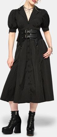 Disturbia Jenna Stripe Cotton Tie Midi Dress in Black at Nordstrom, Size 10