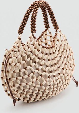Mango Borsa spalla perline legno marrone - Donna - Taglia unica - MANGO