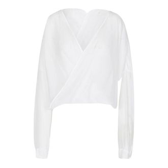 Jucca Blouses, female, White, Size: M V-neck blouse in muslin fabric