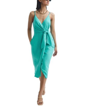 Reiss Esme Linen Tie Side Midi Dress
