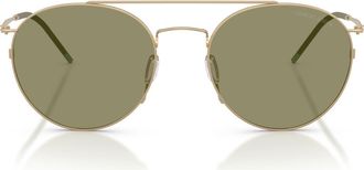 Armani 53mm Round Sunglasses in Matte Pale Gold/green at Nordstrom