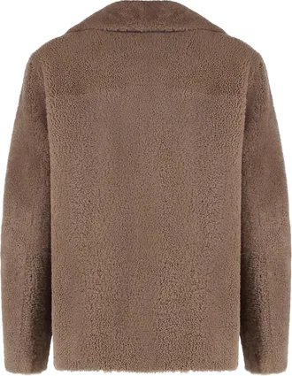 Max Mara Womens Futura Double-Breasted Peacoat Camel Sheep Wool Faux Fur & Shearling Coats