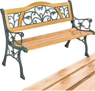 TecTake Tectake - Panchina da giardino Kathi, in legno e ghisa 2 posti 124 x 60 x 83 cm - Panchina da esterno, panca giardino, panchina per esterno