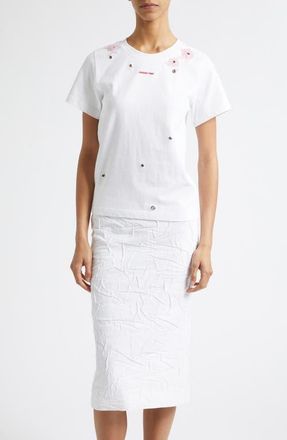 Shushu/Tong Beaded Floral Grommet Logo T-Shirt in White/Pink at Nordstrom, Size 10 Us