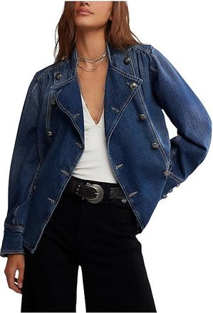 Free People Imogene Denim Officer Womens Coat Ensign Wash : LG (Womens 12-14), Cotton/Denim