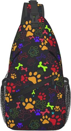 Generic Colored Dog Paws Bones Sling Bag Trendy Cross Body Bag Anti Theft Backpack For Traveling Camping Outdoors