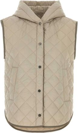 Brunello Cucinelli Monile Quilted Vest - Dames - Bodywarmers - Beige - L - Leer - Jassen