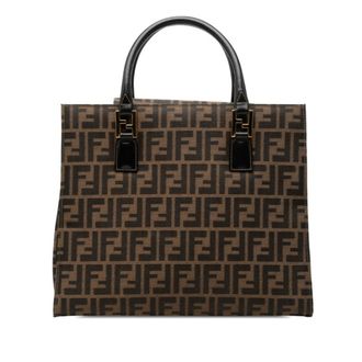 Fendi Black Brown Canvas Leather Tote Bag (Pre-Owned)