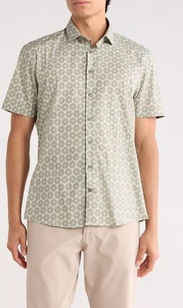 Soul of London Cotton Stretch Short Sleeve Sport Shirt in Tan/Tan at Nordstrom Rack, Size Xx-Large