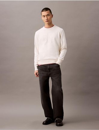 Calvin Klein Jeans Calvin Klein Mens Smooth Cotton Monogram Sweater - White - 2XL