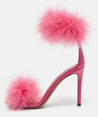 Alexandre Vauthier Pink Feather And Satin Veronica Ankle Strap Sandals