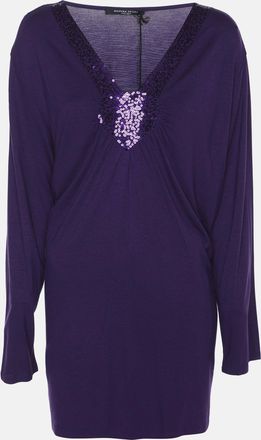 Marina Rinaldi Marina Sport By Marina Rinaldi Purple Jersey Sequin Embellished V Neck Tops