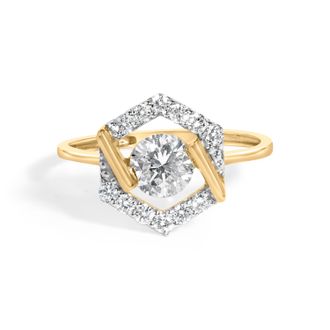 House of Brilliance 10K Yellow Gold Plated Silver 1.0 Cttw Lab Grown Diamond Hexagon Halo Ring