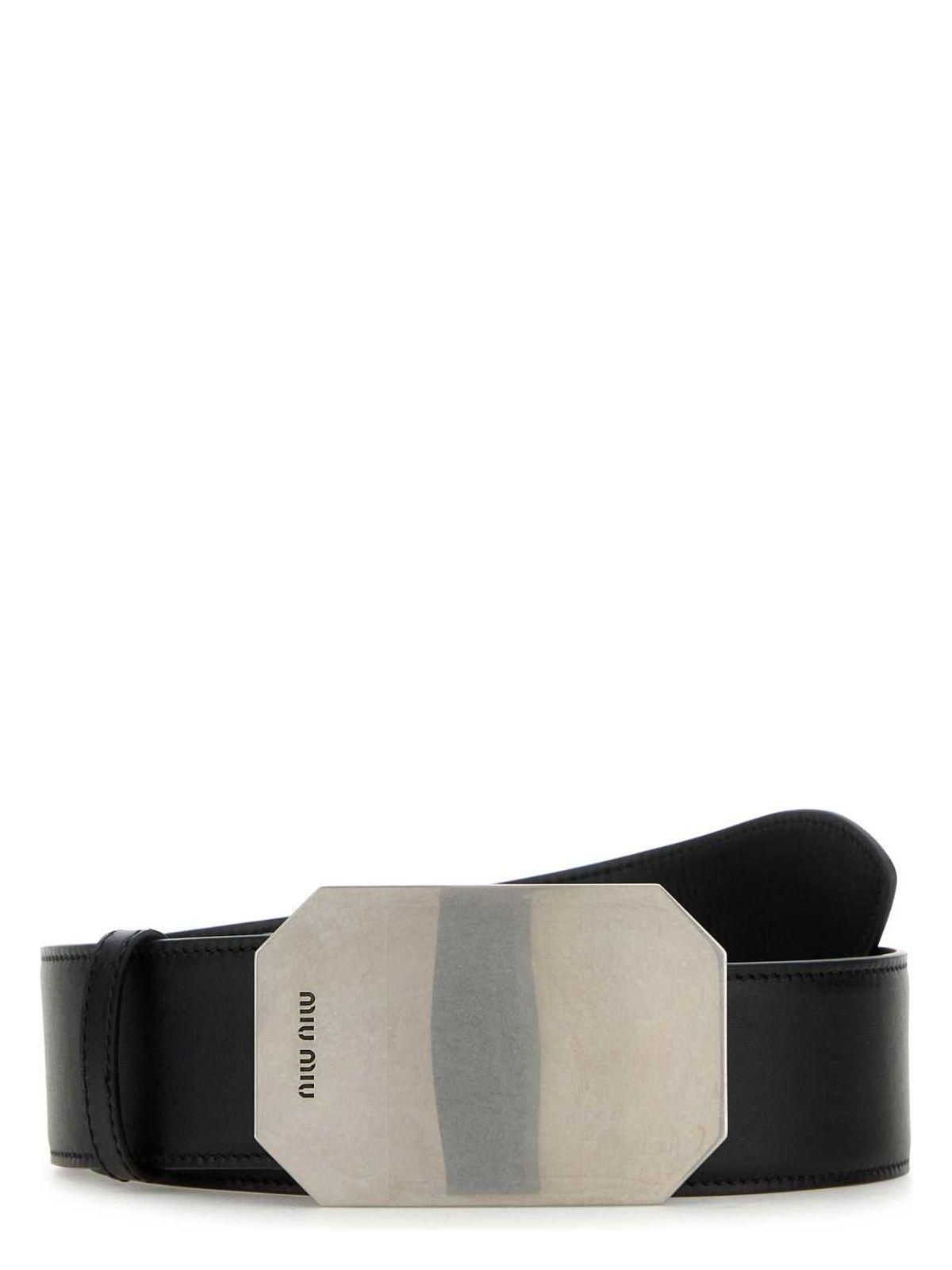 miu miu ストーン付き ブラックレザー ベルト Miu Miu logo-embellished Leather Belt | Black | FARFETCH JO