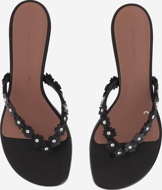 Amina Muaddi Womens Leather Sandals Janis Black