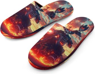Generic Skeleton Motorcross Fire Mens Cotton Slippers Memory Foam Comfort House Shoes Winter Indoor Slipper for Hotel Casa Spa
