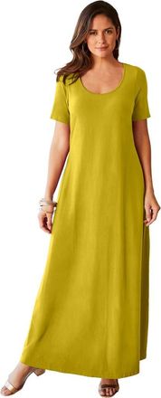 Jessica London Stretch Cotton T-Shirt Maxi Dress in Golden Citrus at Nordstrom, Size 36