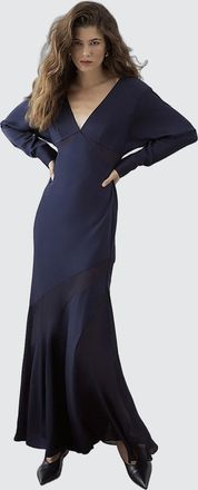 River Island Womens Maxi Dress RI Studio Navy Mesh Fishtail viscose - Size 16 UK
