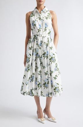 Emilia Wickstead Norika Lilac, Lilies & Cherry Print Organic Cotton Midi Shirtdress in White-Lilac Lillies/cherry at Nordstrom, Size 12