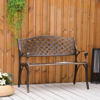 OUTSUNNY Cast Aluminium Garden Bench 2 Seater Antique Park Loveseat, Verdigris in Bronze