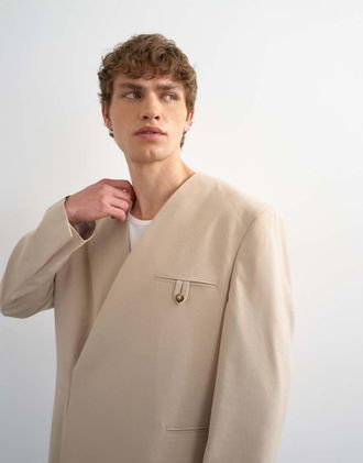 Topman Blazer oversize senza colletto color pietra-Neutro