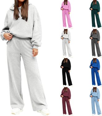Generic Ladies Gym Wear Tracksuit Womens Full Set Warm Fleece Sweatsuits Long Sleeve Hoodies and Trousers 2 Piece Casual Outfits Solid Color Loungewear Co Ord