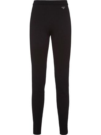 Prada triangle-logo leggings - women - Viscose/Wool - 44 - Black