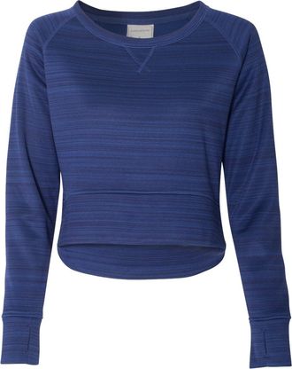 J. America Womens Odyssey Striped Performance Fleece Hi-Low Crewneck Sweatshirt