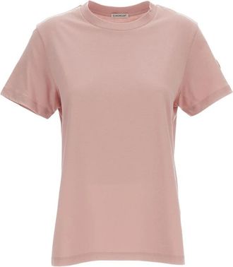 Moncler T-shirt met ronde hals - Dames - T-shirts - Roze - S - Katoen - Tops