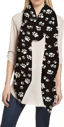Lina & Lily Dog Cat Paw Print Womens Scarf Shawl Wrap Lightweight (Black)