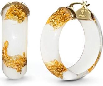 Gold & Honey Womens Mini Lucite Hoop Earrings In White Gold Leaf