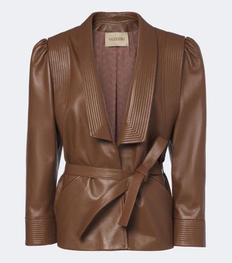 Valentino Garavani Chaqueta de piel con cintur&oacute;n