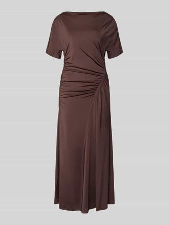 HUGO BOSS Slim Fit Maxikleid aus Viskose-Mix Modell ECAREN in Dunkelbraun, Gr&ouml;&szlig;e XL