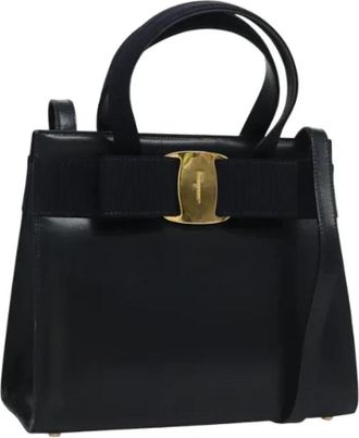 Ferragamo Tweedehands leren handtassen - Dames - Vintage Handtas - Blauw - ONE Size - Leer - Vintage