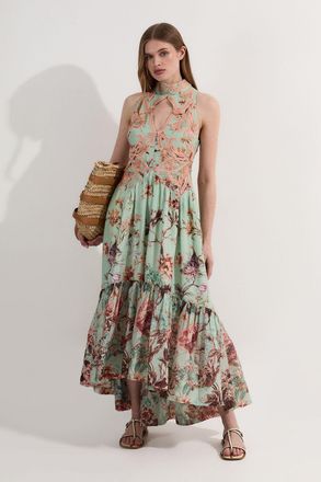 Karen Millen Womens Floral Applique Lace Maxi Dress - Peach - Size 12 UK