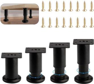 OEM Dailygoods, Patas Ajustables Para Muebles, Juego De 4, Acero Inoxidable, Patas De Metal Negro, Altura 80-120 Mm, Almohadillas Antideslizantes