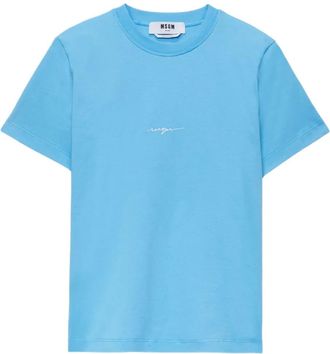 Msgm logo-detail T-shirt - women - Cotton - 44 - Blue