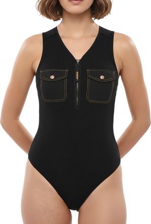 Diesel Black Textured V Neck Top