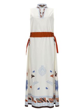 Herno Patterned Trim Rust Waistband Dress