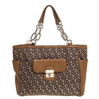 DKNY Dkny Beige/tan Signature Canvas And Leather Tote