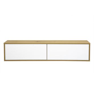 Miliboo Mobile Tv Da Parete Finitura Bianca E Legno Chiaro Rovere L140 Cm Flexo