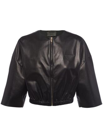 Prada Bomber crop in pelle - Nero