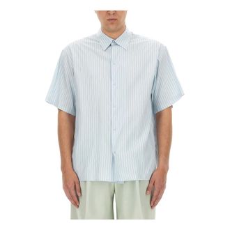 Lanvin Short Sleeve Shirts, male, Blue, Size: 3XL Bowling Shirt